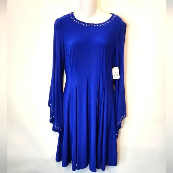Emma & Michele Dresses & Skirts - Emma & Michele New Blue Stretch Dress Bell Sleeves Party Dress Size M